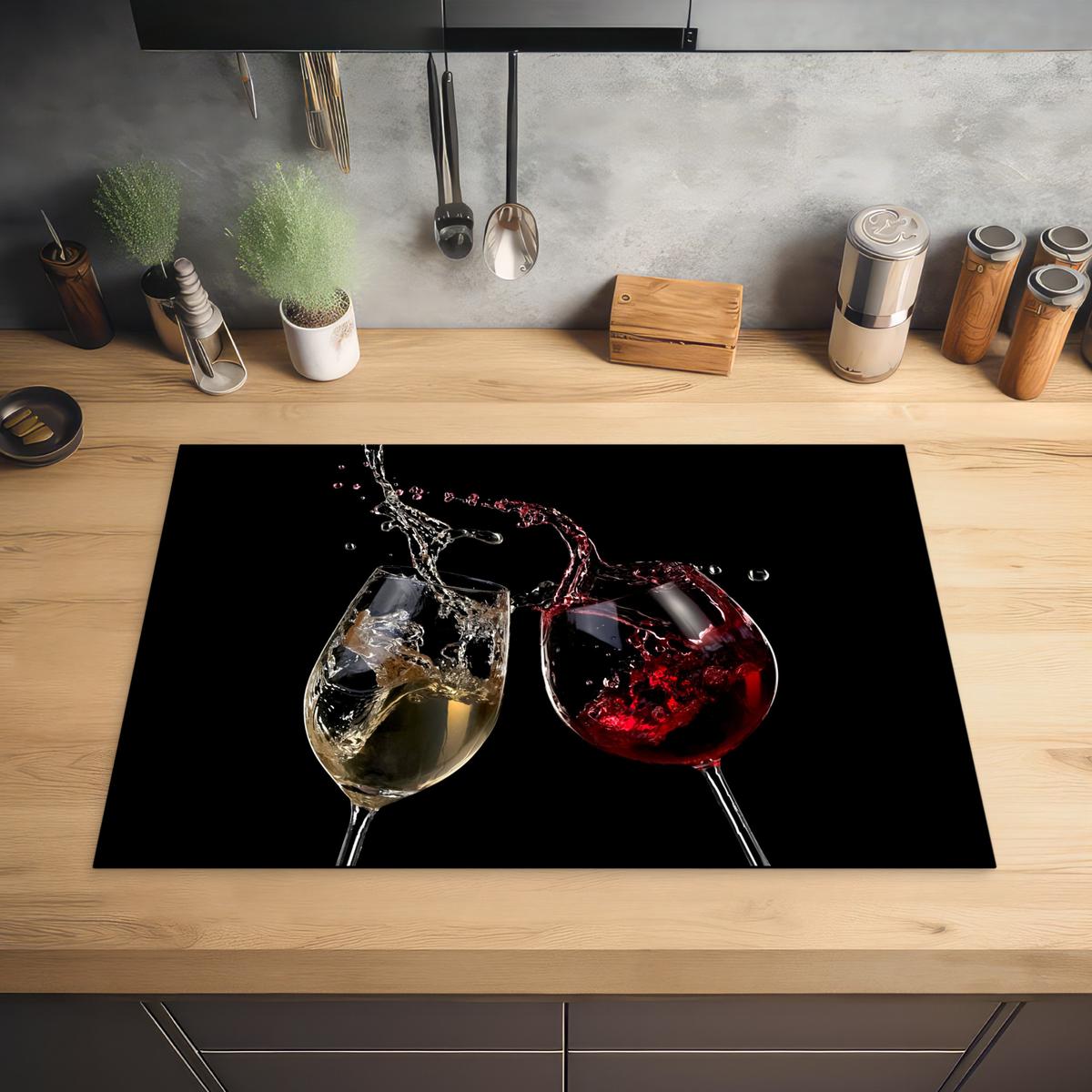 HERDABDECKPLATTE Rotwein - Weißwein - Glas - Schwarz Induktionsmatte 77x51 cm - Weinrot, Kunststoff (77/51/0.2cm) - MuchoWow