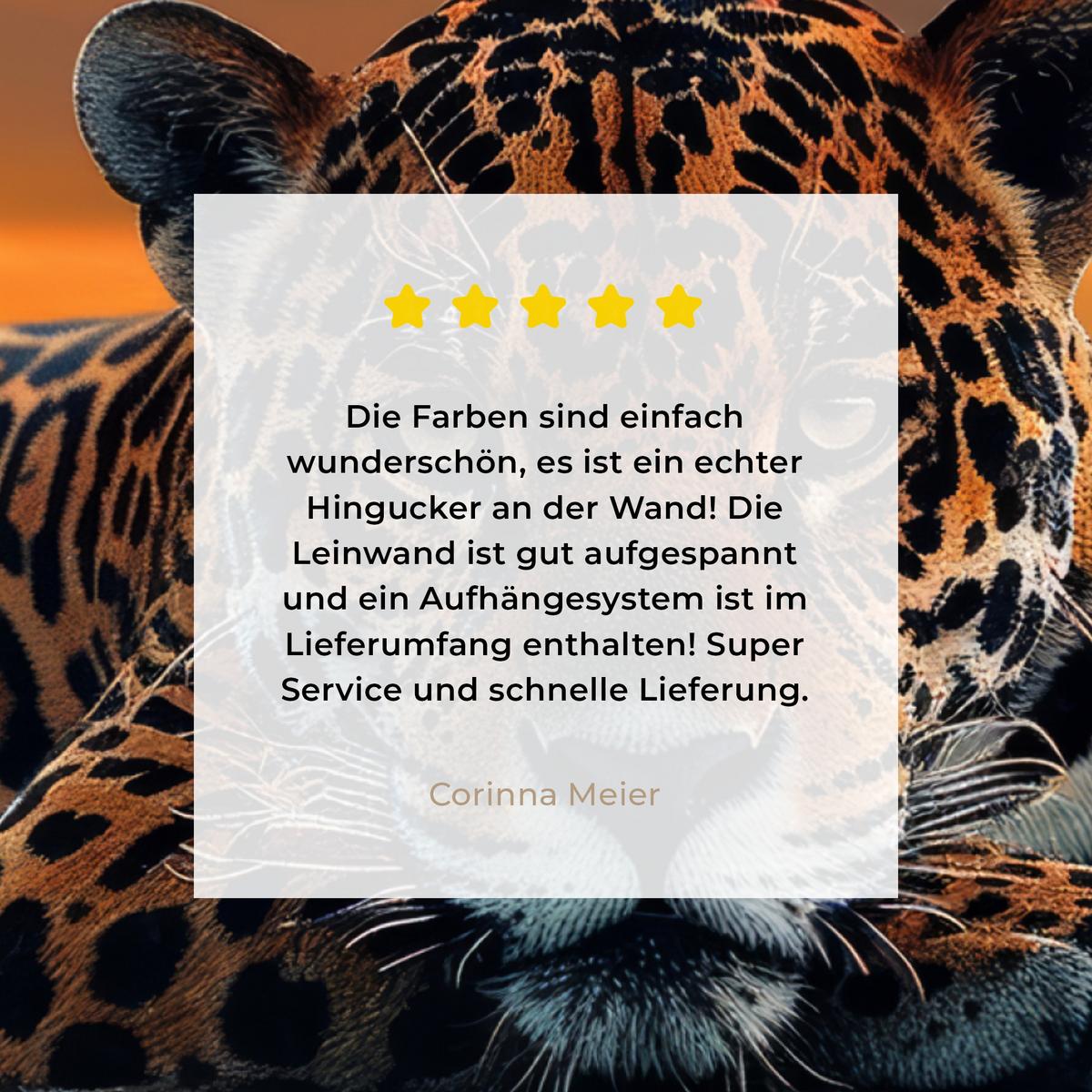LEINWANDBILD Natur - Leopard - Tier - Sonnenuntergang - Modern Deko Groß 90x90 cm - Orange, Textil (90/90cm) - MuchoWow