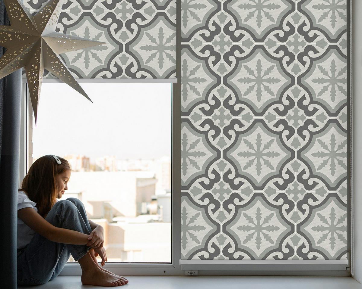 INNENROLLO - Fensterrollo - Rollo - 120x140 cm - Marokkanische Fliesen - Grau, Kunststoff (120/140/0.5cm) - TULUP