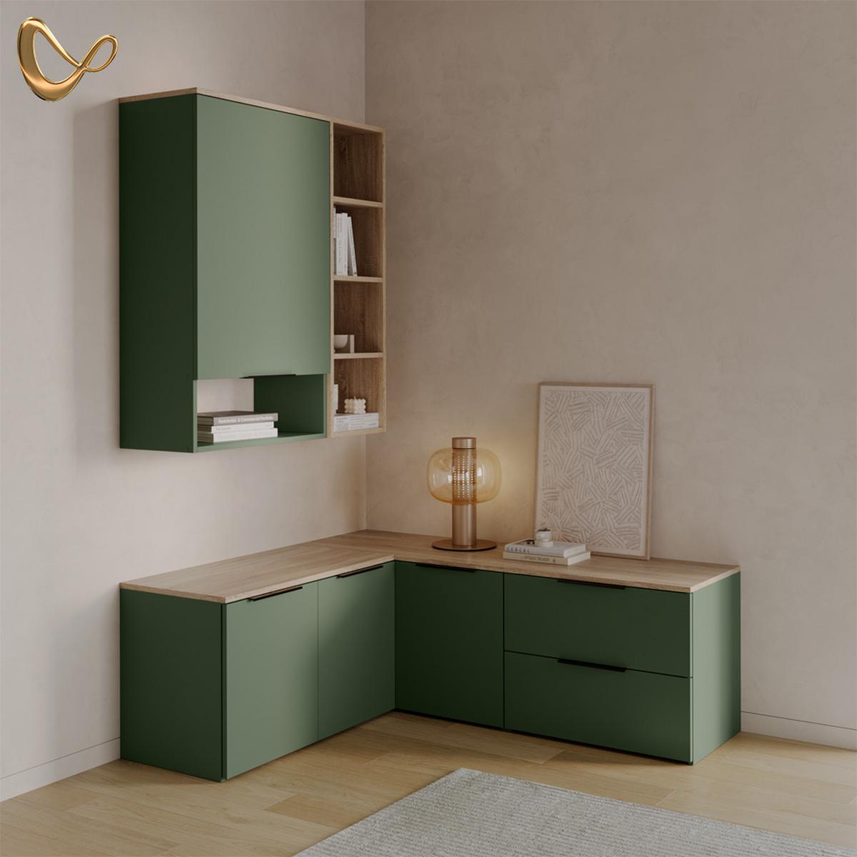 WOHNWAND Piave Grün 5 Teile - Grün, Holzwerkstoff (80/50/40cm) - Livinity®