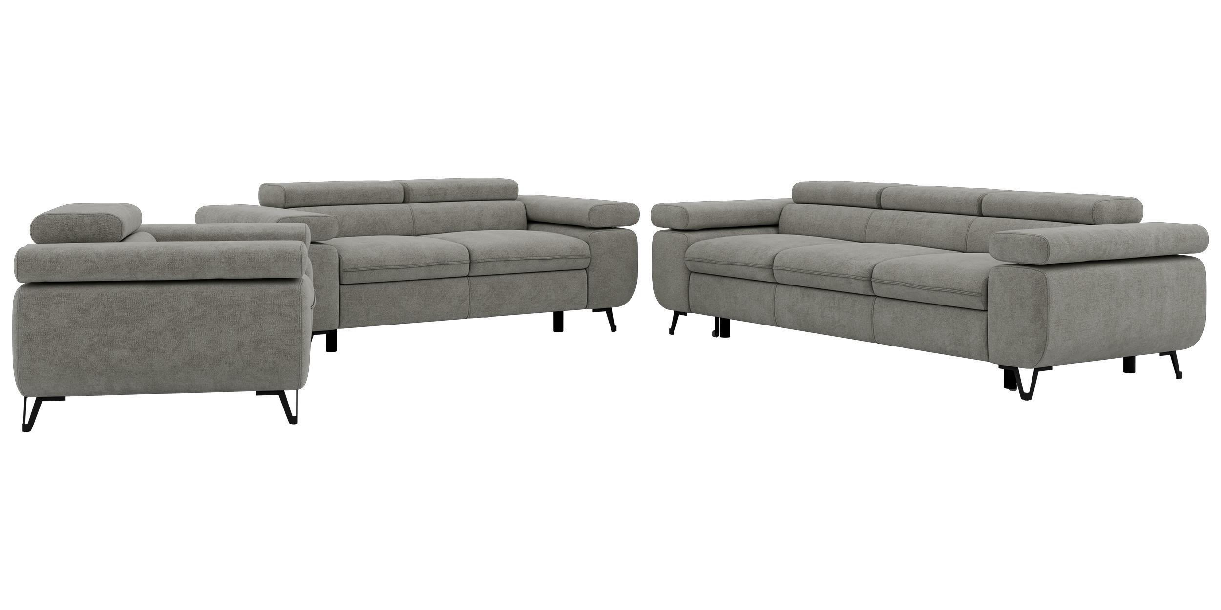 SITZGARNITUR PETER 1+2+3 mit Schlaffunktion - Grau Stukture - Anthrazit/Schwarz, Textil/Metall (262/76/99cm) - MKS