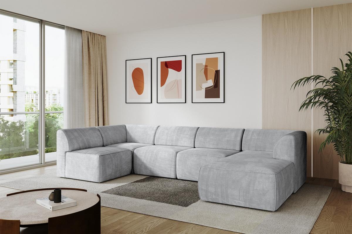 WOHNLANDSCHAFT Ottomane Rechts MOVO-L 345x180x78 cm Grau Cord - Grau, Holzwerkstoff/Kunststoff (180/78/345cm) - ALTDECOR