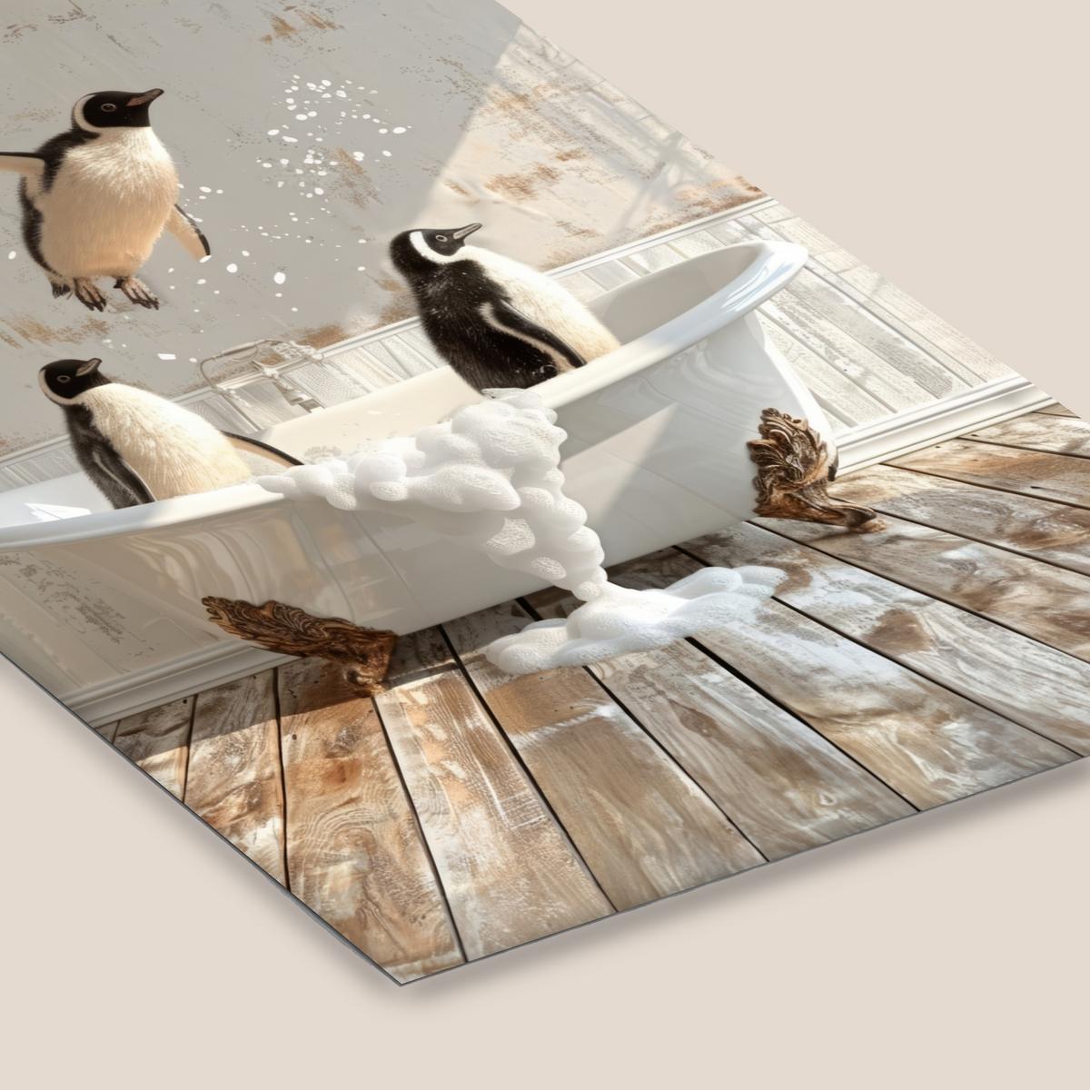 POSTER MIT RAHMENGERAHMTES BILD Vintage - Pinguin - Badewanne - Schaumstoff 60x90 cm - Schwarz, Papier (60/90cm) - MuchoWow