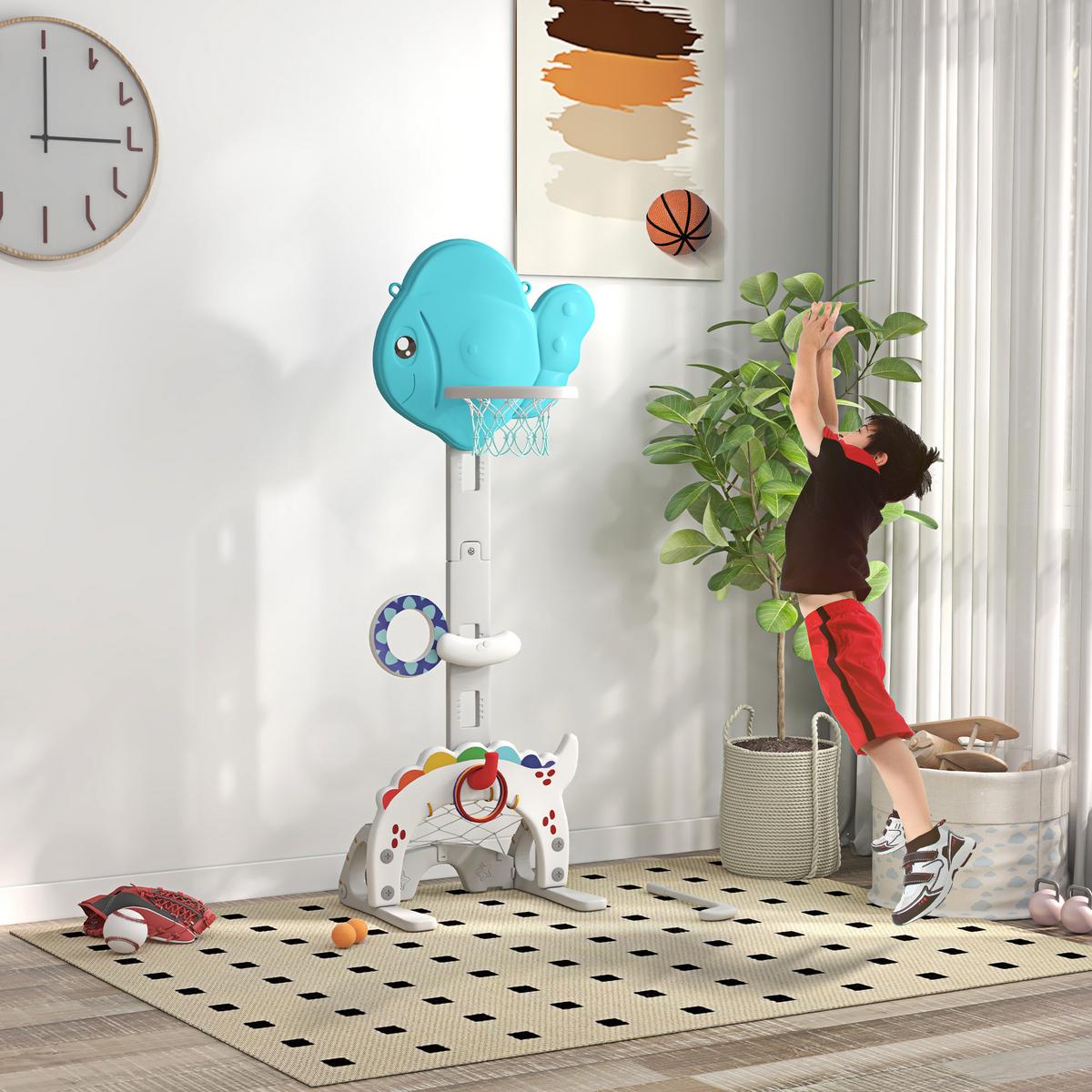 KINDER-BASKETBALLKORB HDPE Blau Grau Weiß - Blau, Kunststoff (46/51cm) - AIYAPLAY