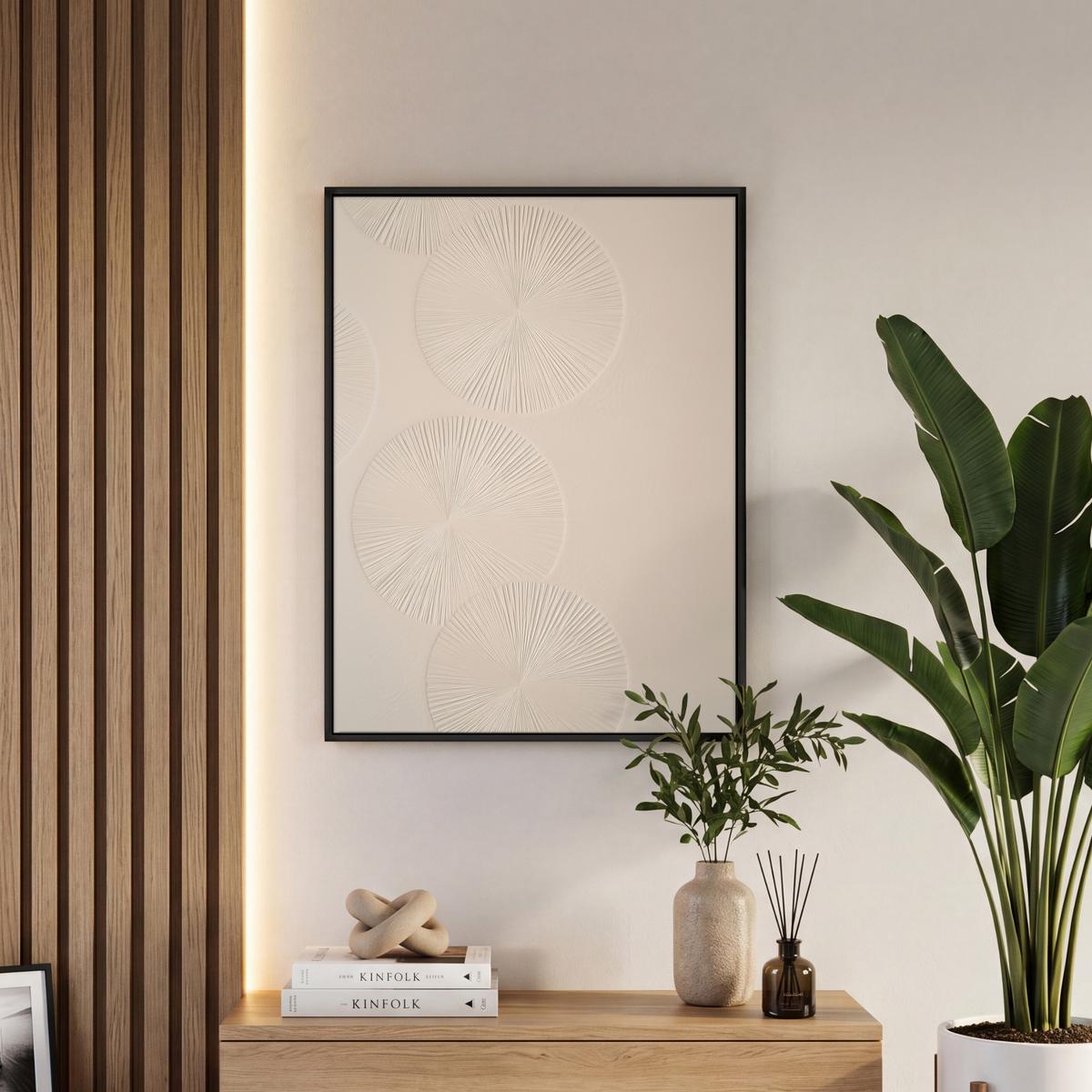 LEINWAND Bilder mit Rahmen - Japandi - Beige - Modern - 60x80 - Ecru, Textil (60/80cm) - MuchoWow