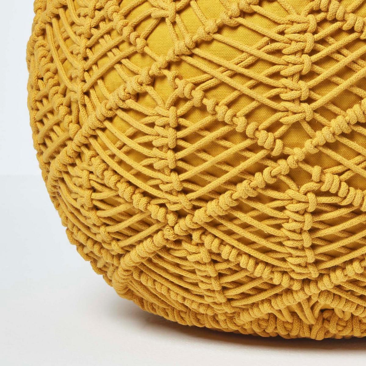 POUF senfgelb im Makramee-Stil, 40/40/35 cm - Currygelb, Textil (40/35/40cm) - Homescapes
