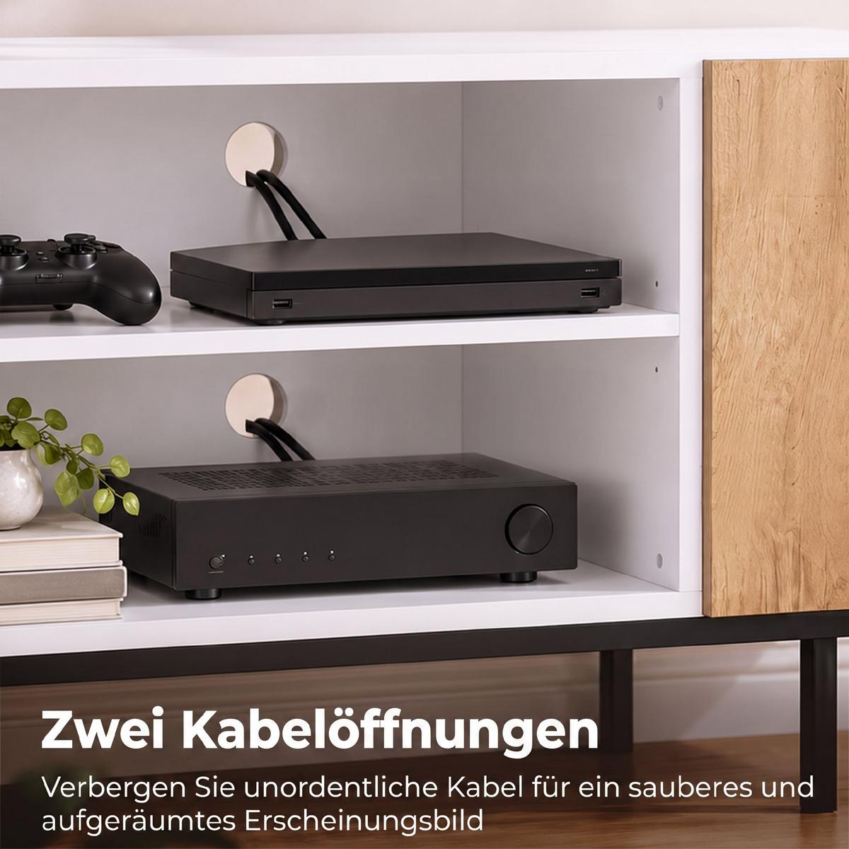 TV-SCHRANK Spanplatte Stahl Weiß - Eichefarben/Weiß, Holzwerkstoff/Metall (140/50/36.5cm) - HOMCOM