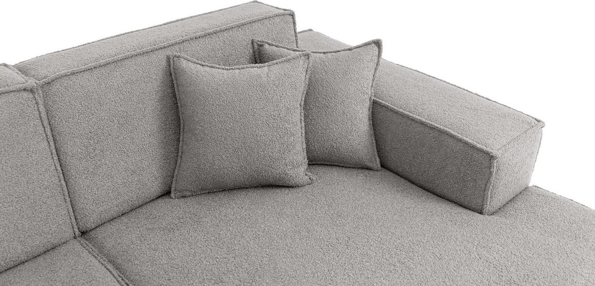 ECKSOFA Hana Loft 3-Sitzer Ecke Rechts, Boucle, Hellgrau 241/80/168 cm - Hellgrau/Schwarz, Textil/Metall (241/168cm) - WFL GROUP