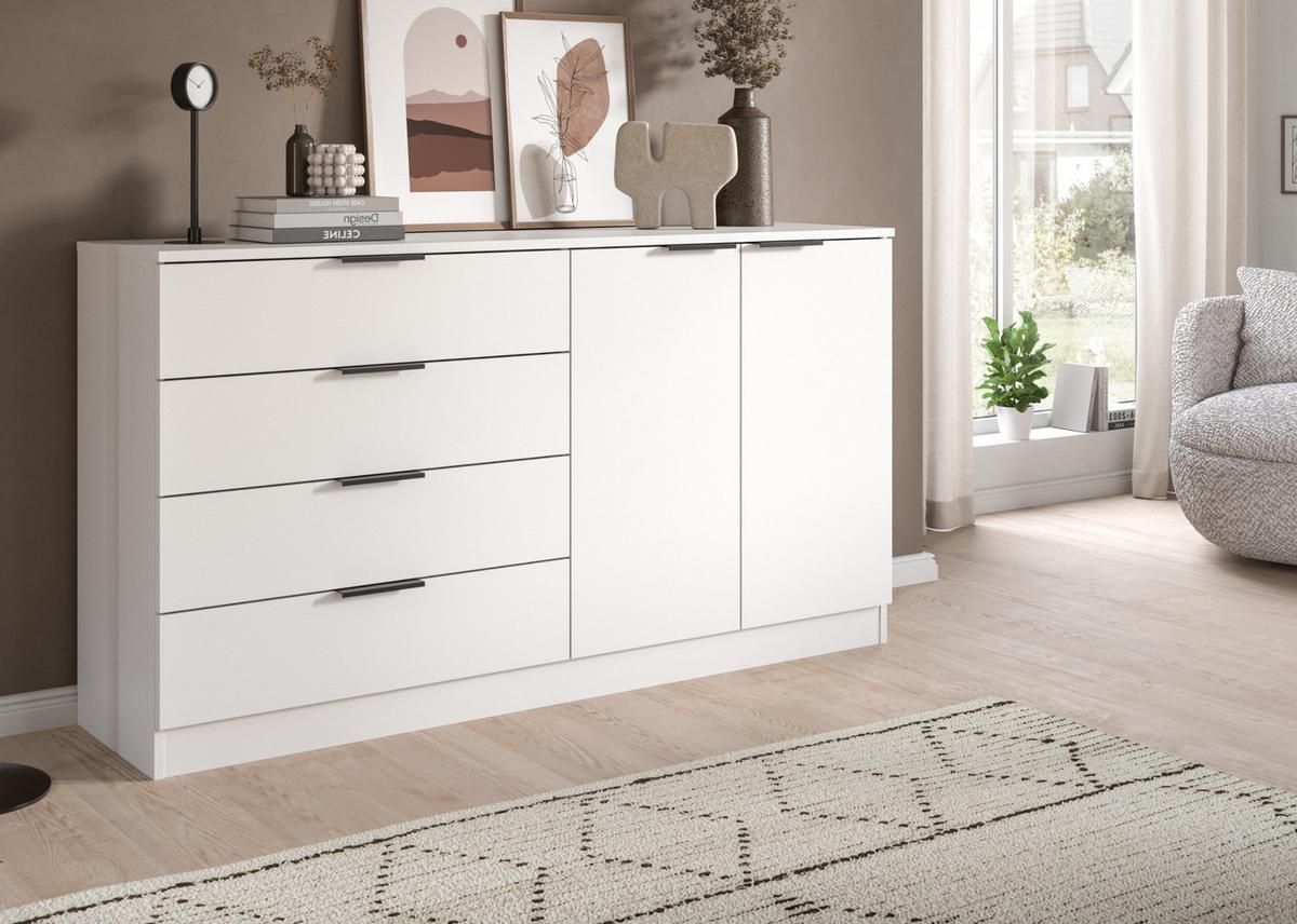 SIDEBOARD weiß 148 x 80 cm, Kommode mit viel Stauraum - Schwarz/Weiß, Holzwerkstoff/Kunststoff (148/80/35cm) - Inn.Furn