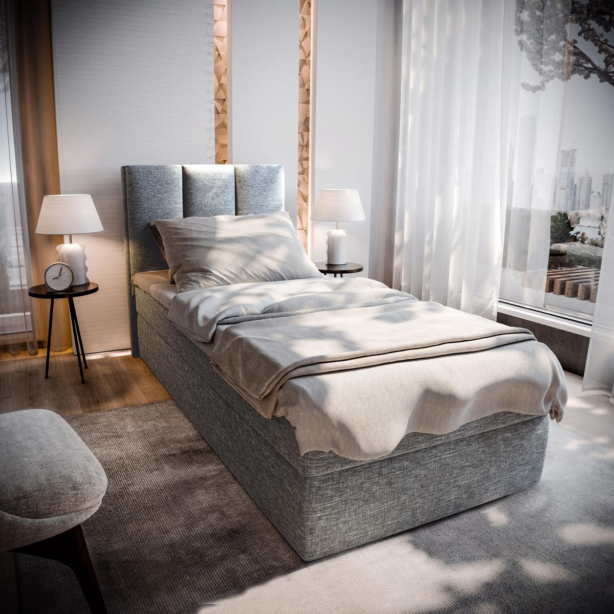 BOXBETT MERIL 100 100x200 cm mit Matratze und Topper - Hellgrau - Hellgrau, Holz (100/200cm) - MASSENO