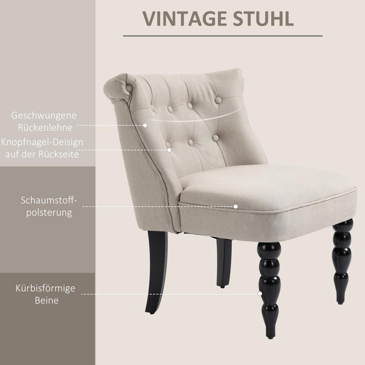 RELAXSESSEL Vintage Ruhesessel Relaxstuhl Leinenbezug Holzgestell Beige+Schwarz - Beige, Textil (67/78/67cm) - HOMCOM