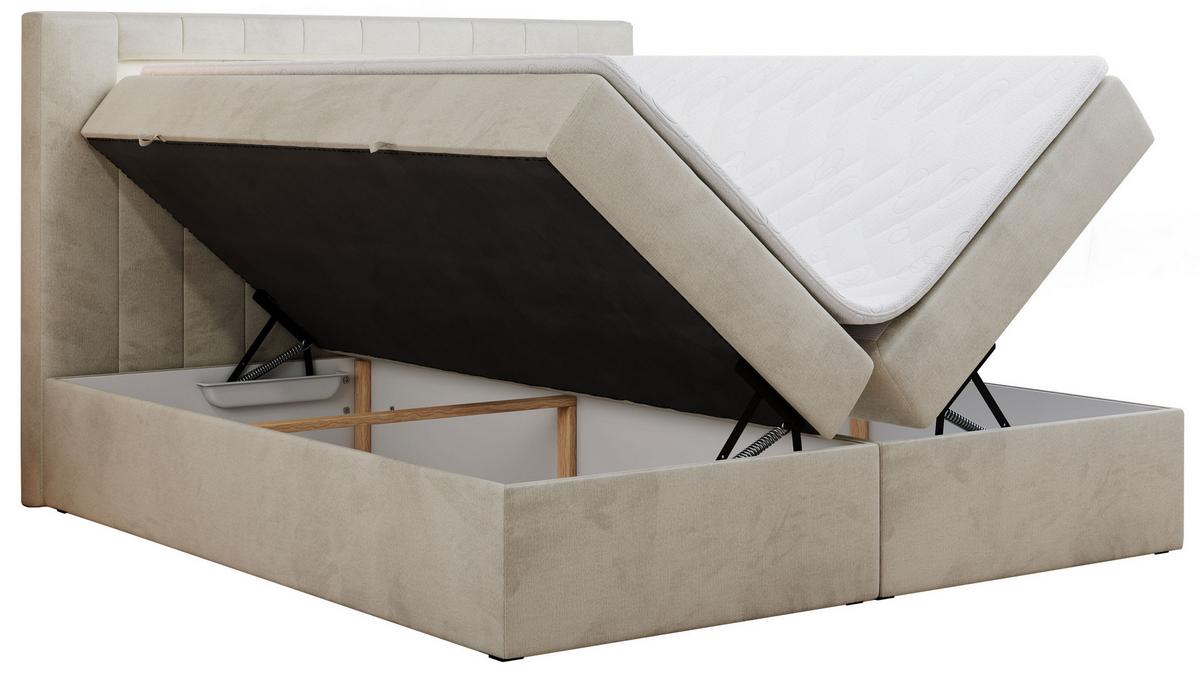 BOXBETT GOLD-5 LED 160/200 Beige Velvet - H3 - Beige, Holz/Textil (160/200cm) - MKS
