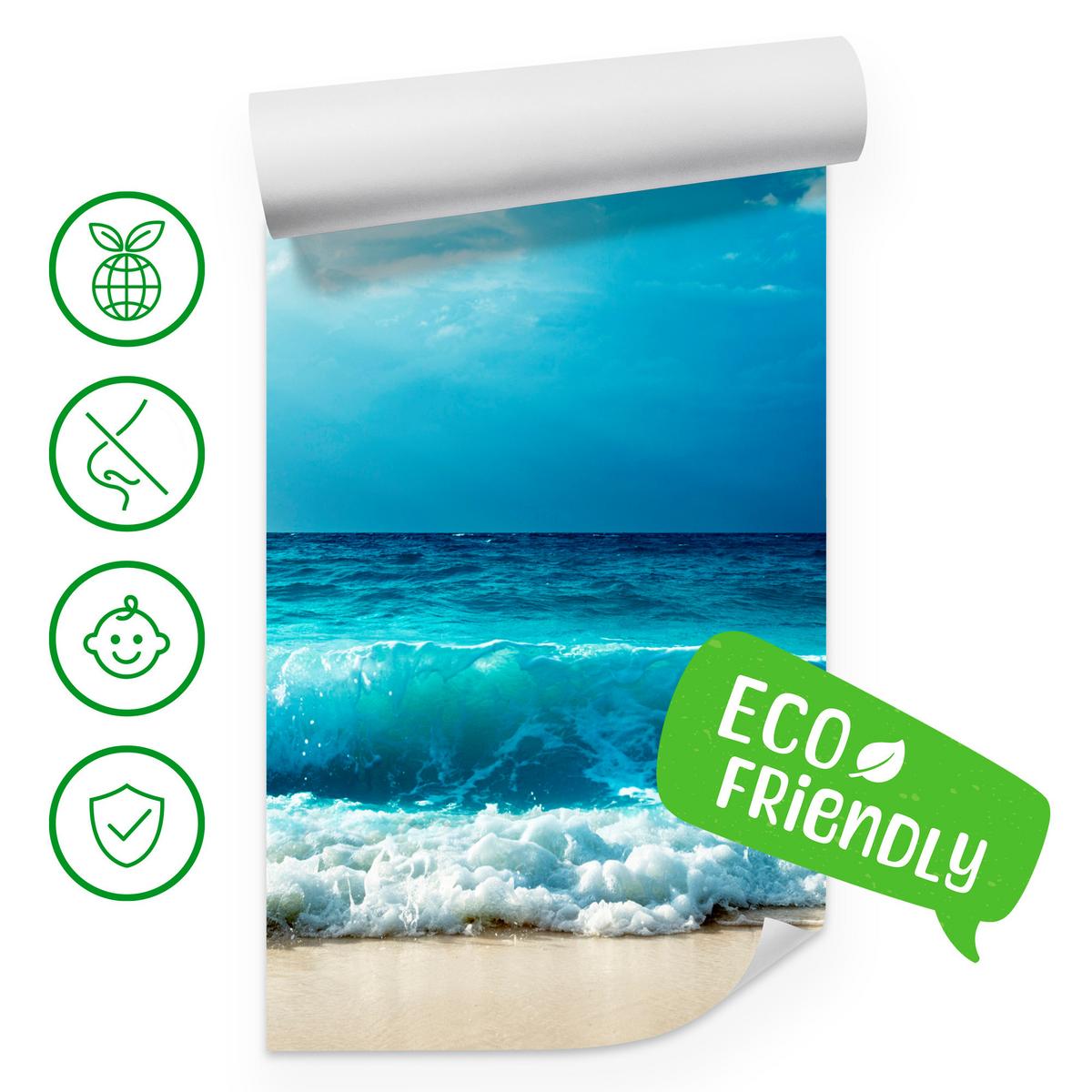 FOTOTAPETE Meer Wellen Strand Landschaft 3D 100x70 - Blau/Beige, Papier (100/70cm) - Muralo