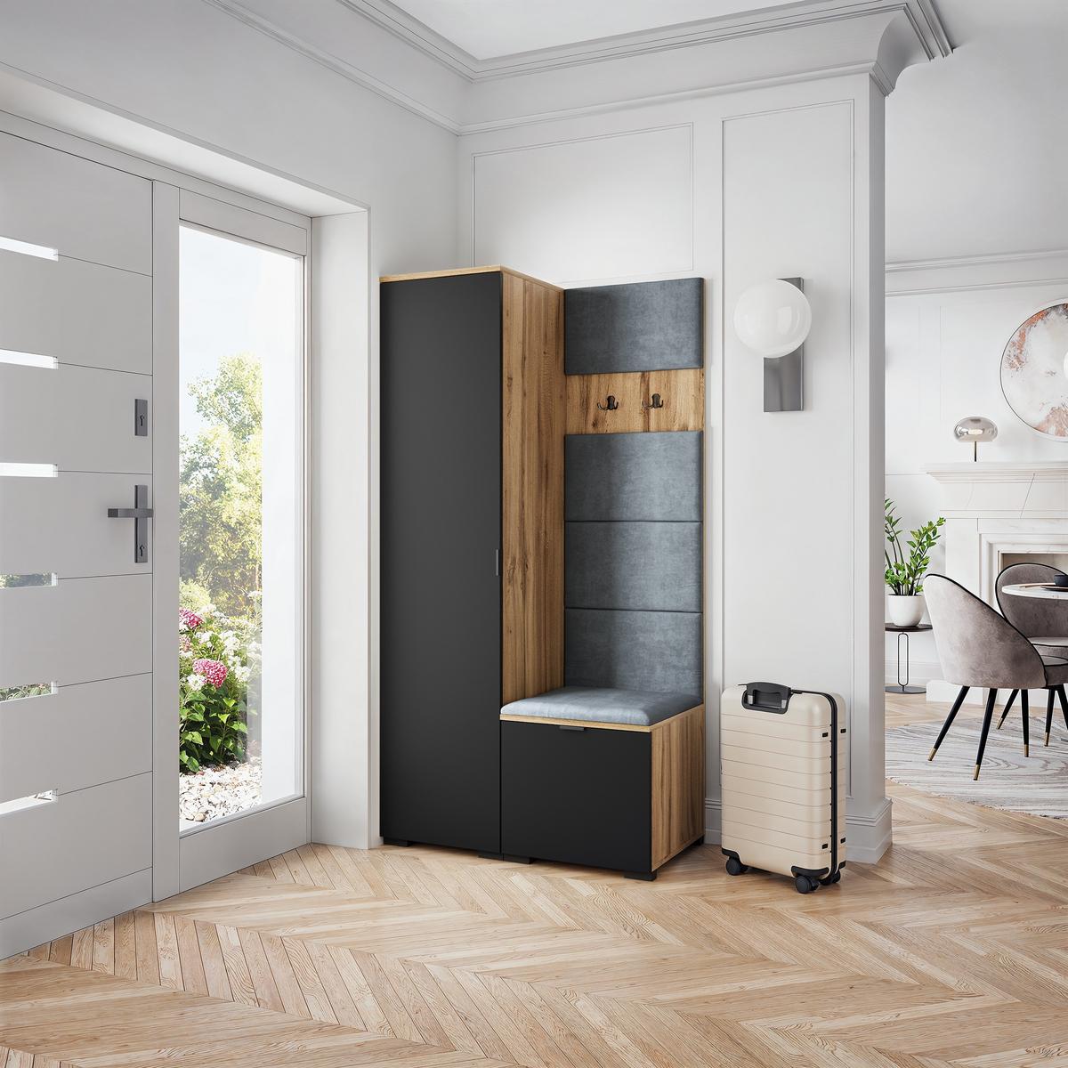 GARDEROBENSCHRANK LORI 95/181/51 cm Modern Garderobe-Set Eiche Wotan - Eiche Wotan/Schwarz, Holzwerkstoff (95/181/51cm) - MASSENO