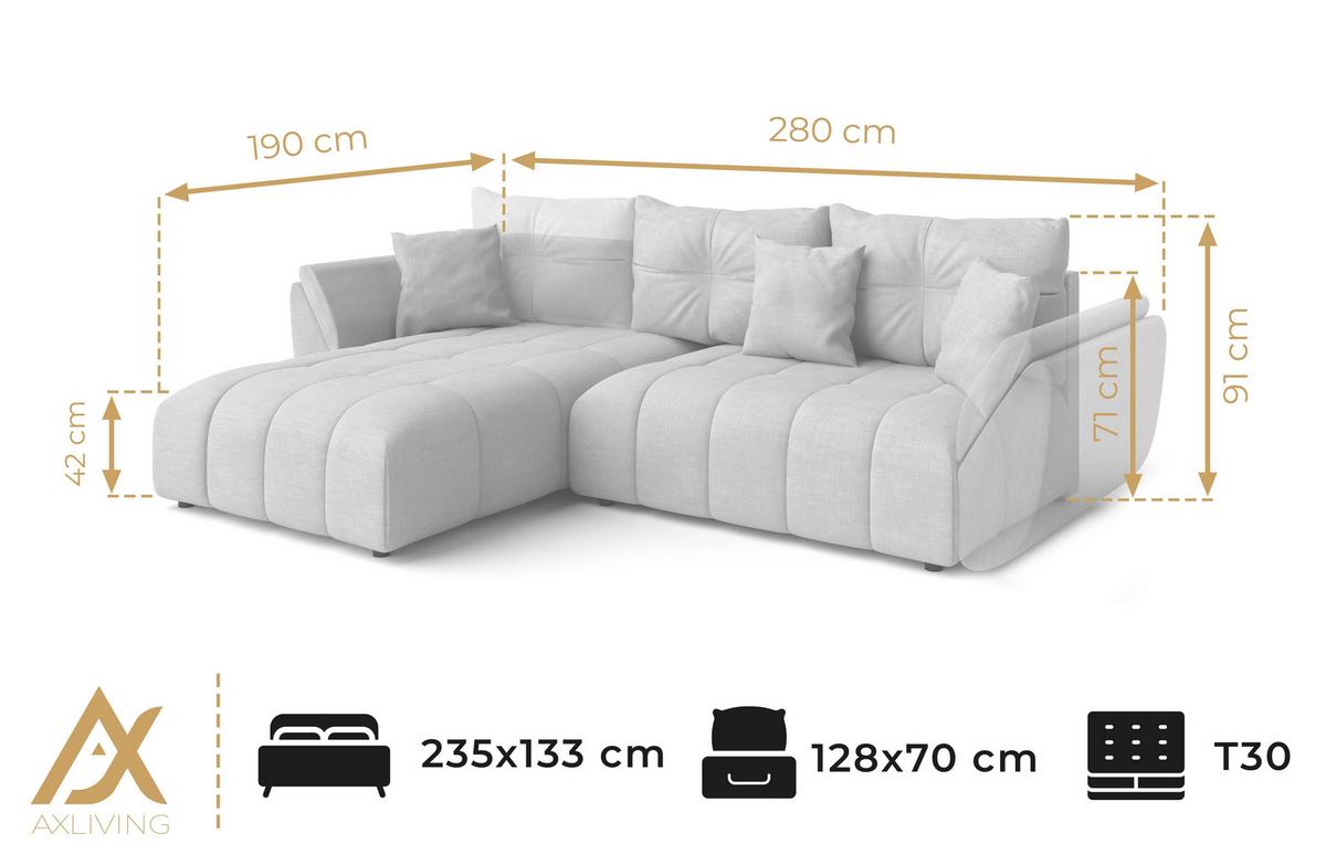 ECKSOFA L Form Verciani Beige 280/190/91 cm mit Schlaffunktion - Beige/Schwarz, Kunststoff/Textil (280/190cm) - AX Living