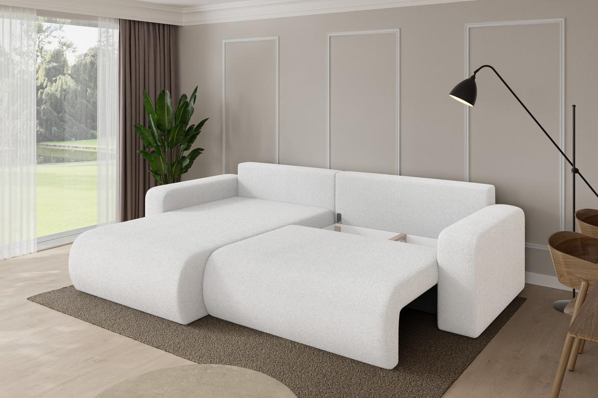 ECKSOFA mit Schlaffunktion Ottomane Links BERY-L 276x193x88 Weiß Bouclé - Schwarz/Weiß, Holzwerkstoff/Kunststoff (276/193cm) - ALTDECOR