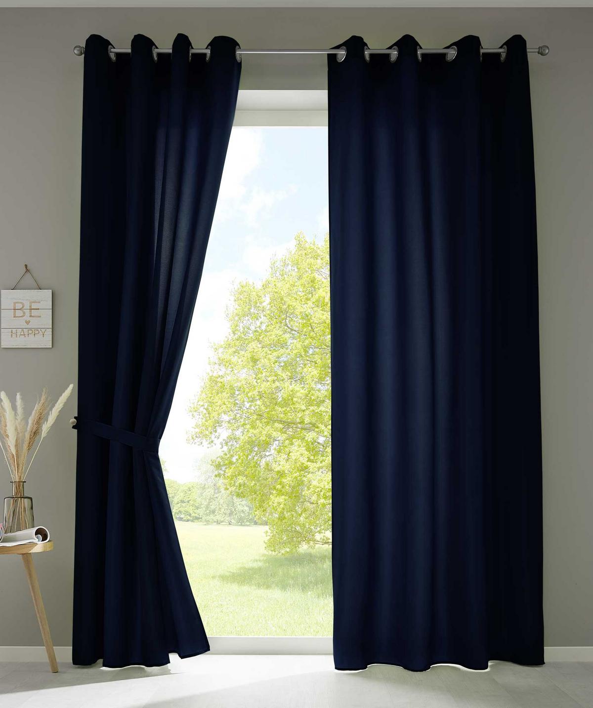 VORHANG 2ER SET BERLIN HxB 225x140cm Dunkelblau - Dunkelblau, Textil (140/225/225cm) - Gardinenbox