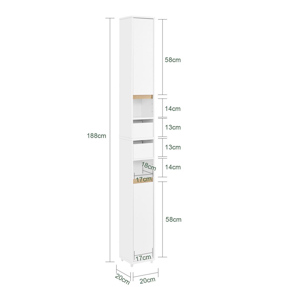 TOILETTENSCHRANK, Badschrank schmal, 20x96x20cm, Weiß - Weiß, Holzwerkstoff (20/96/20cm) - SoBuy