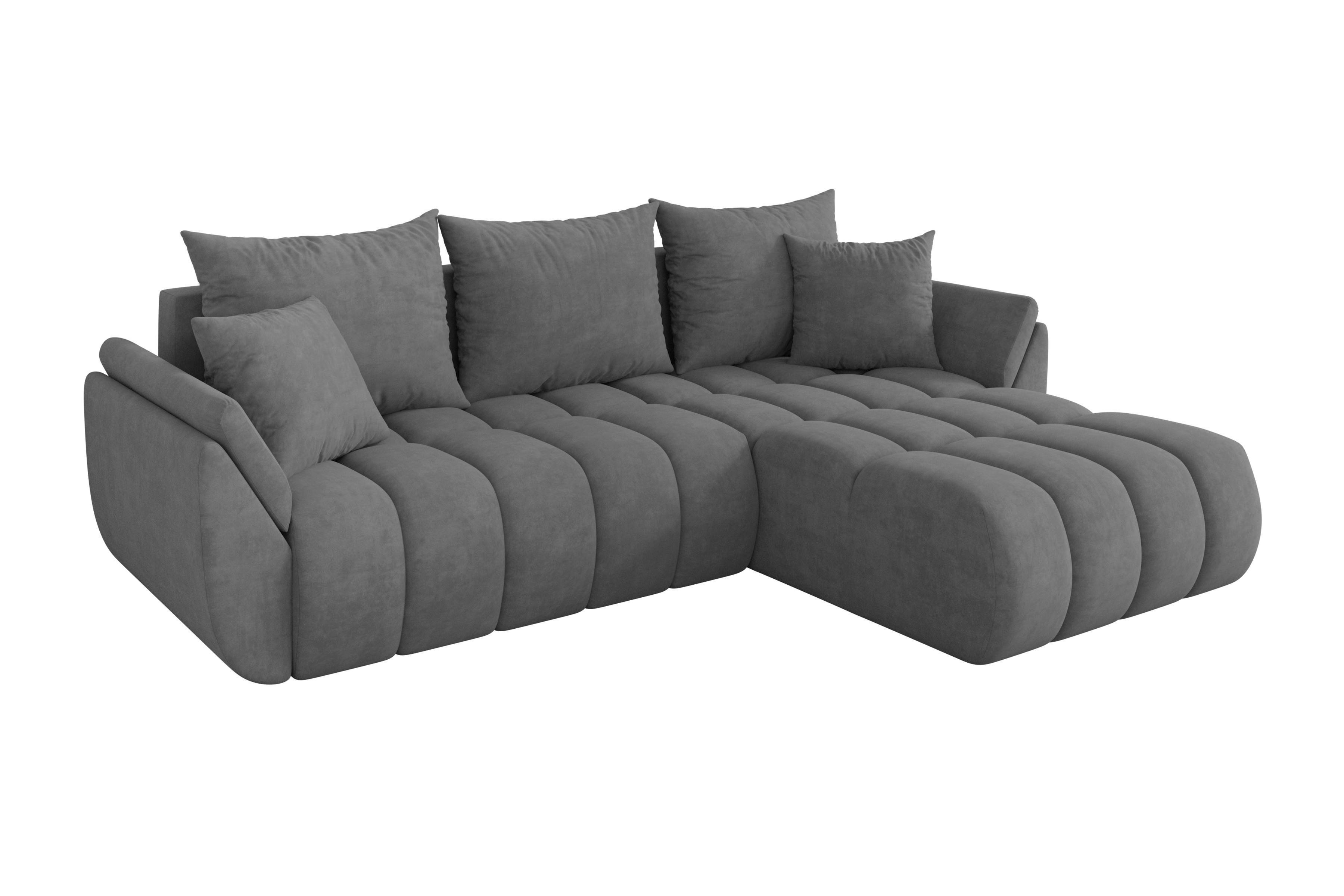 ECKSOFA mit Schlaffunktion Ottomane Rechts TOKO-L-v1 277x194x86 Grau Velours - Taupe/Schwarz, Holzwerkstoff/Kunststoff (277/194cm) - ALTDECOR