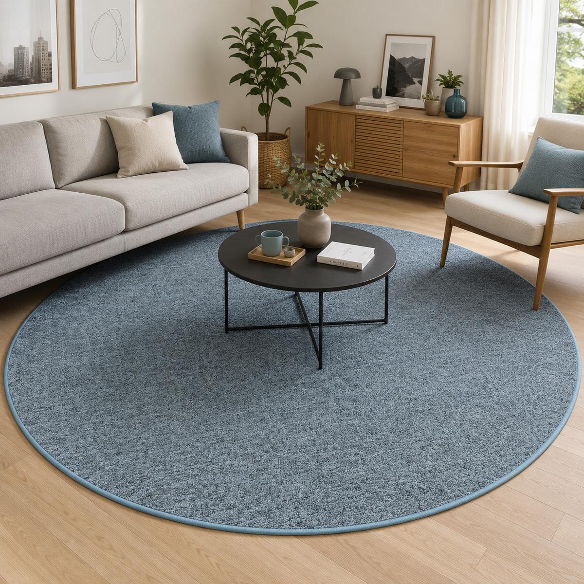 SCHLINGEN DESIGNER TEPPICH NIVA RUND - Blau, Textil (200/200cm) - Snapstyle