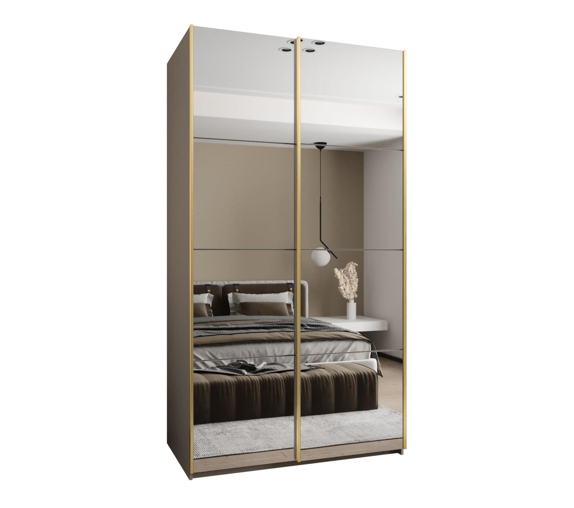 SCHWEBETÜRENSCHRANK 245,5/140/64 2-türig - Kaschmir/Goldfarben, Holz/Metall (140/245/64cm) - Abiks Möbel