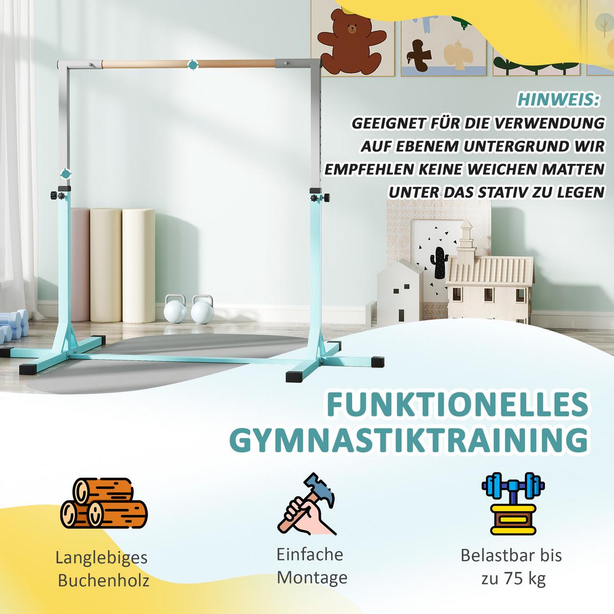 GYMNASTIK-TURNRECK Stahl Buchenholz Hellblau - Hellblau, Metall (121/194cm) - HOMCOM