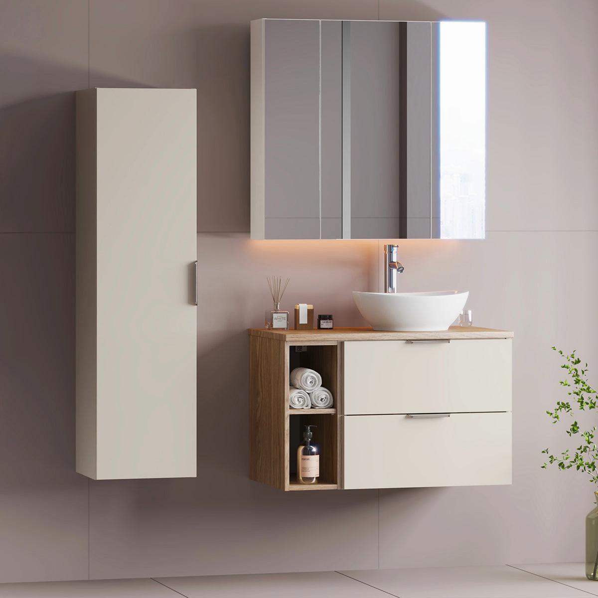 BADMÖBEL 80.6cm Astrid 2er-Set Kaschmir und Holz - Beige, Holzwerkstoff (80.6/52.2/46.5cm) - Petits-meubles