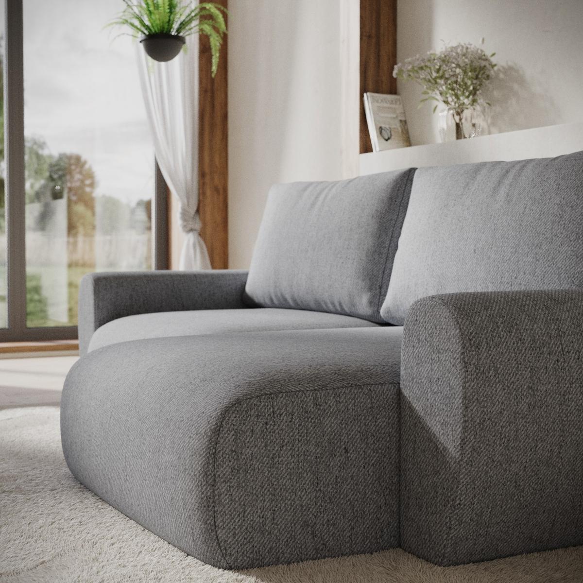 ECKSOFA OMARI mit Schlaffunktion Grau im Neve Stoff - Schwarz/Grau, Holz/Holzwerkstoff (253/153cm) - AltaBeds