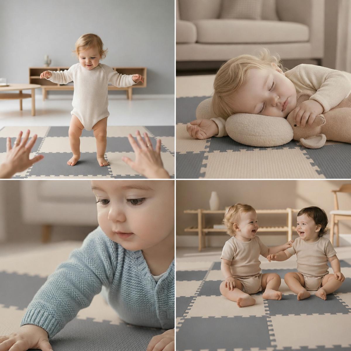 SPIELMATTE ab Null - 180/90/1 cm Puzzlematte Beige - Beige/Grau, Kunststoff (30/30cm) - Littletom