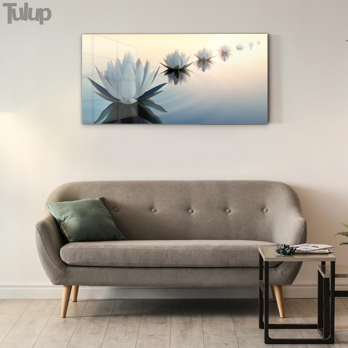 GLASBILD 140x70 cm Lotosblume - Schwarz, Glas (140/70cm) - TULUP