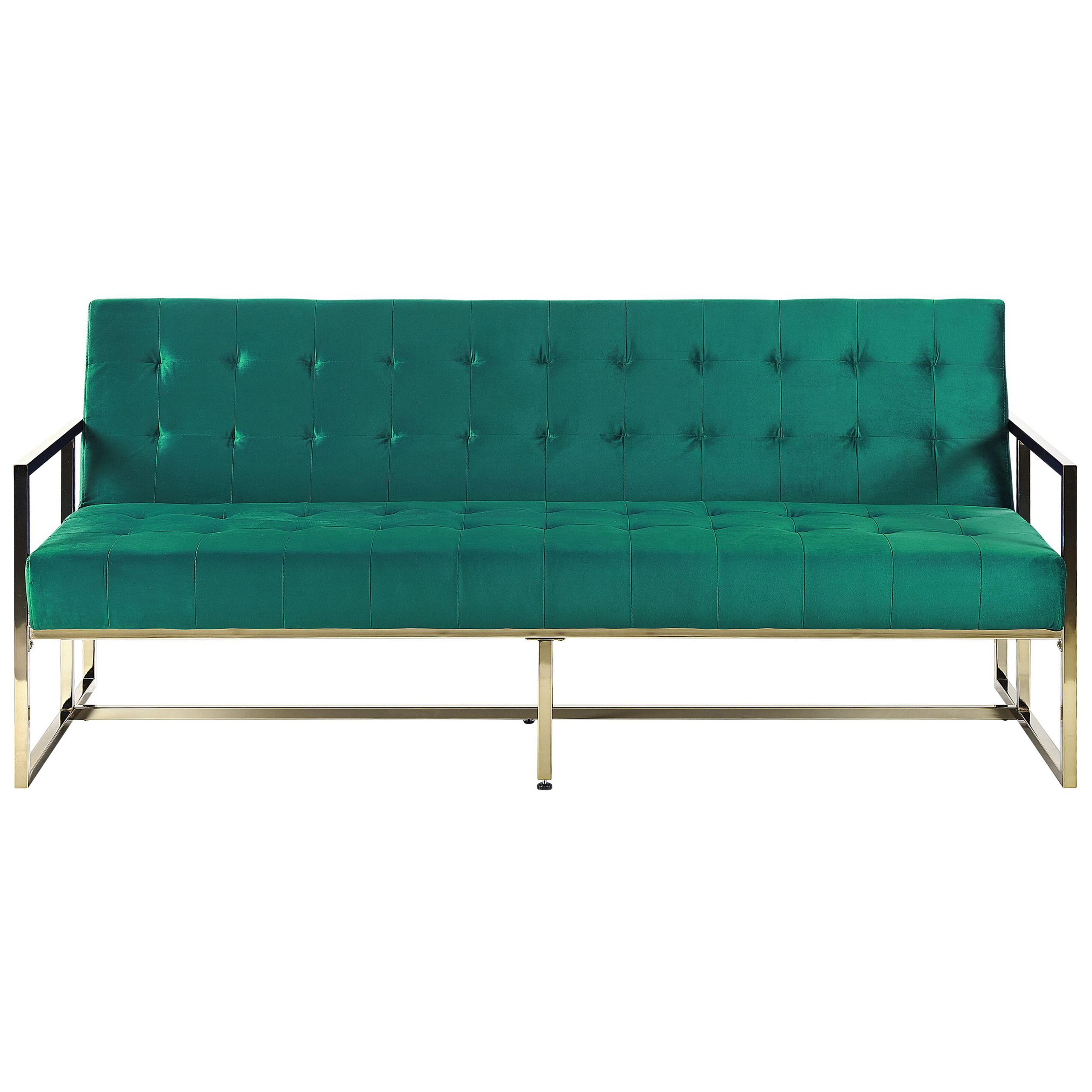 3-SITZER-SCHLAFSOFA Samtstoff Smaragdgrün Marstal - Hellgrün, Textil (187/83/78cm) - Beliani