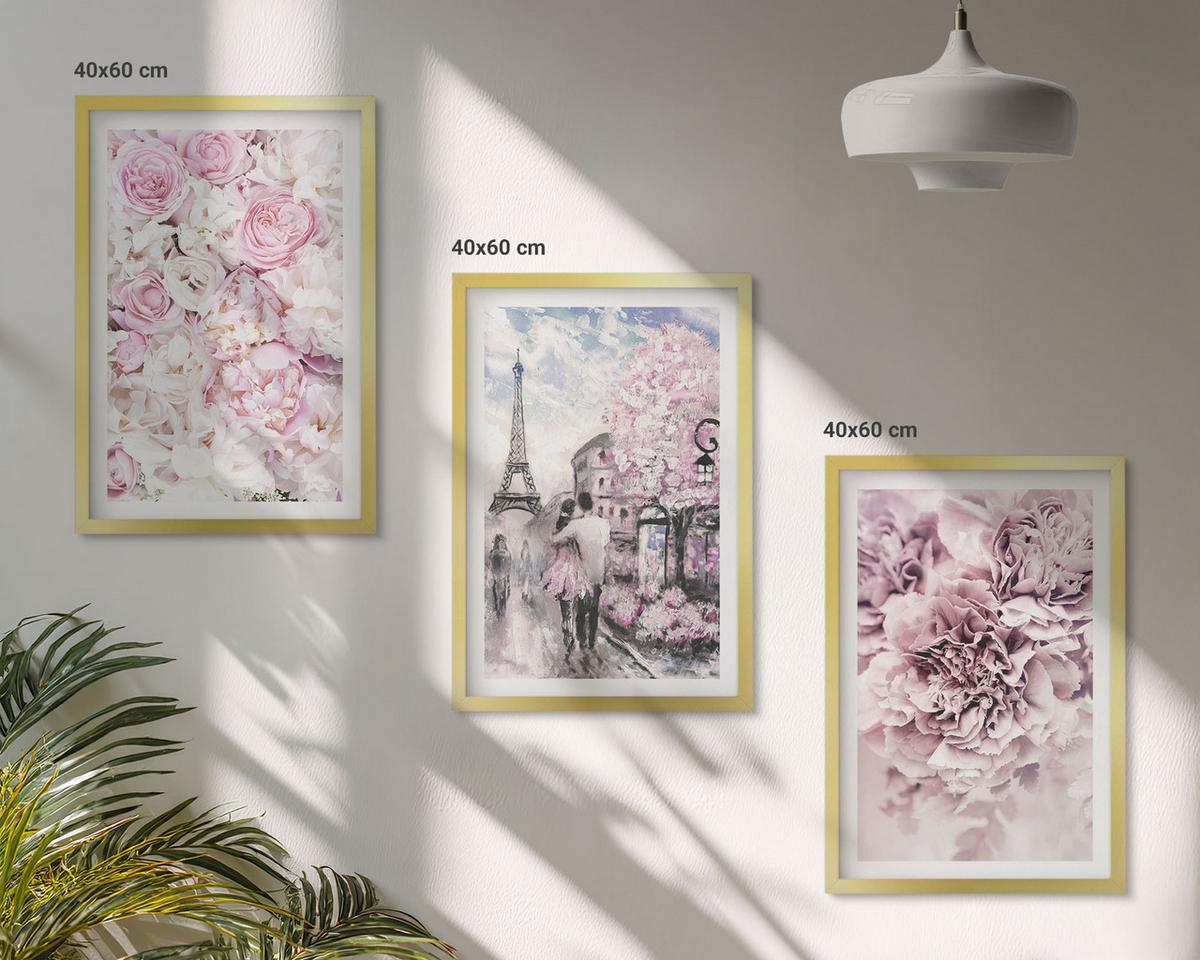 BILDER SET 3er Set - 40x60 cm Goldrahmen - Blumenlandschaft in Rosatönen - Goldfarben, Kunststoff (40/60cm) - TULUP