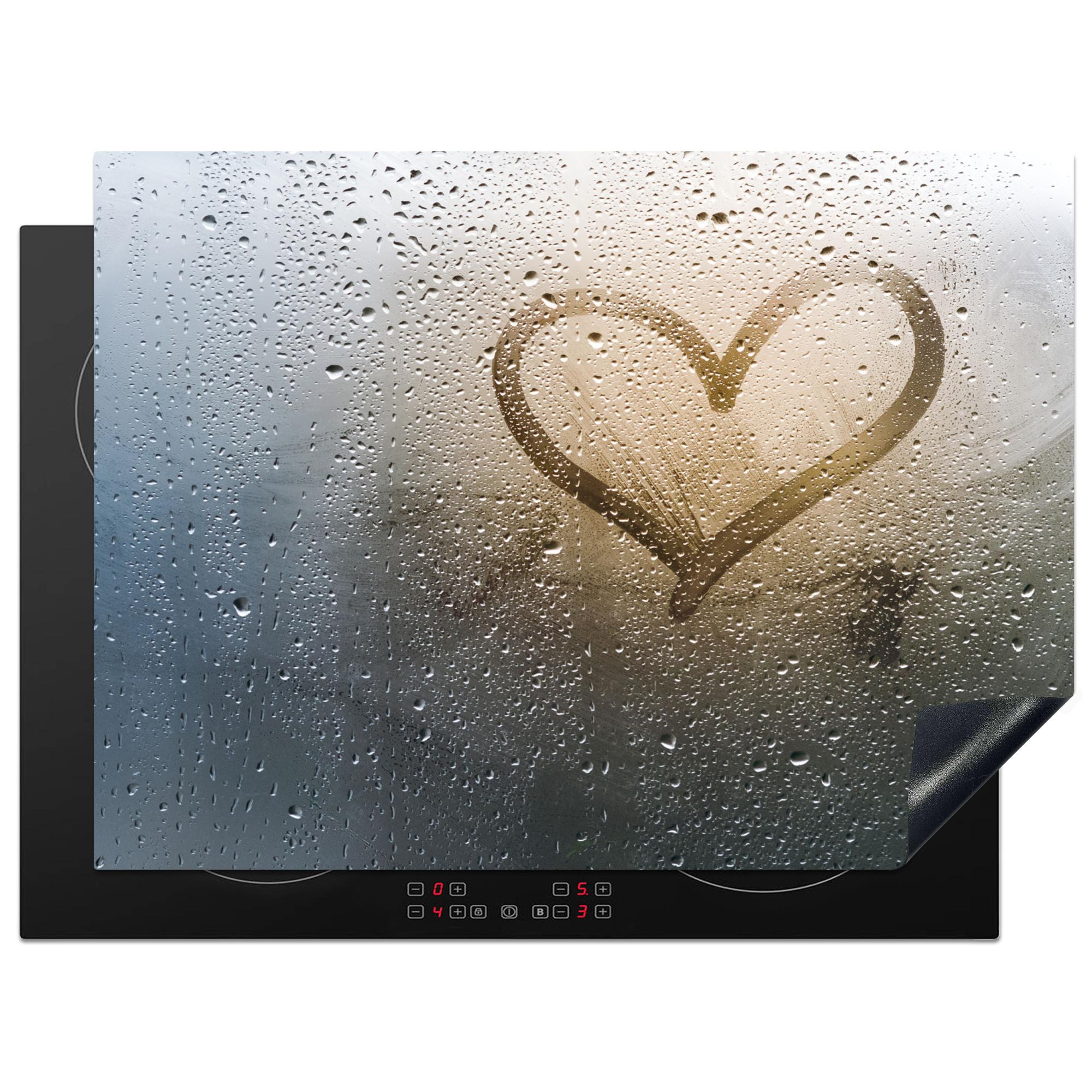 HERDABDECKPLATTE Herz - Kondenswasser - Wasser - 3D Herdabdeckung Induktionsfeld 70x52 cm - Grau, Kunststoff (70/52/0.2cm) - MuchoWow
