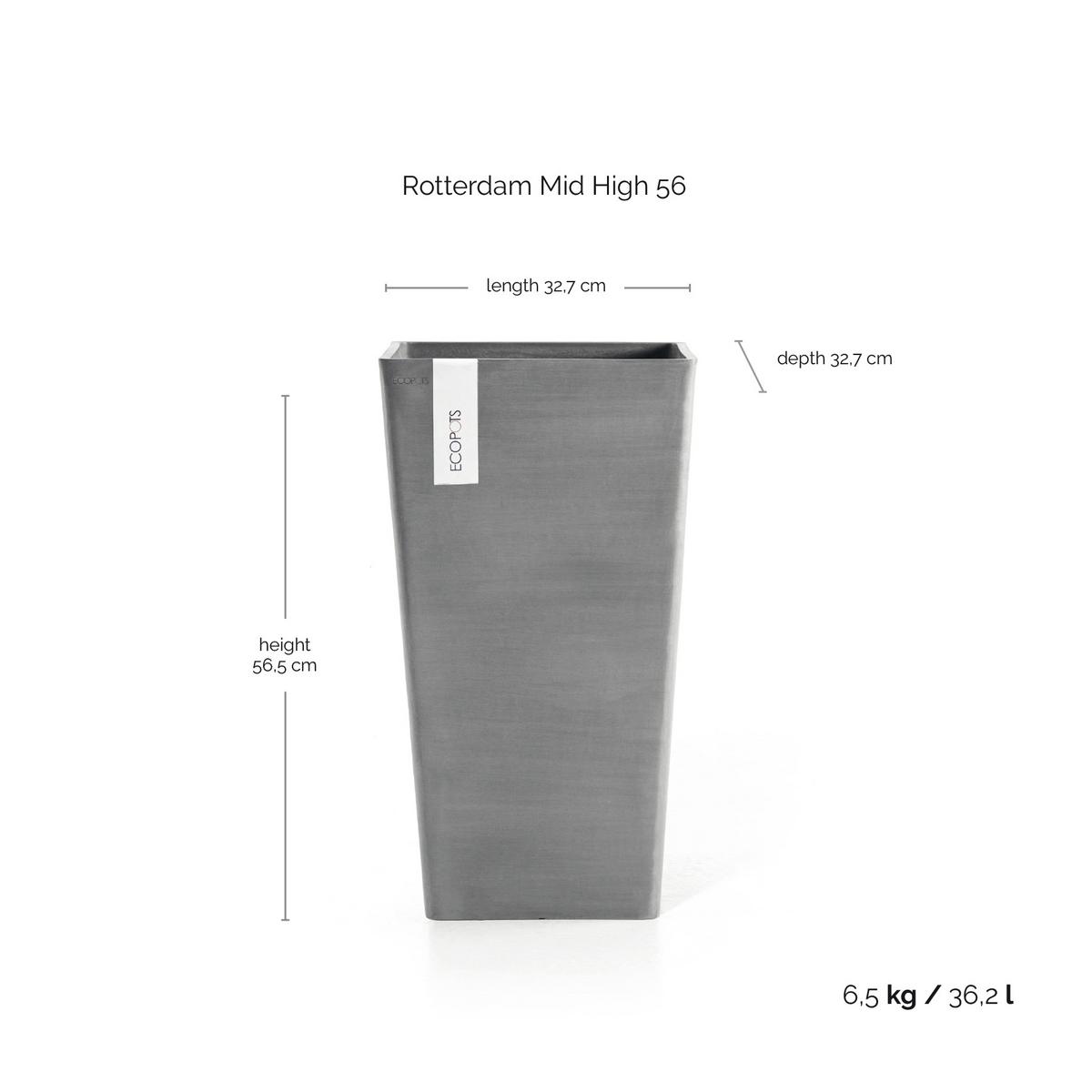 BLUMENTOPF Rotterdam Mid High 31/31/56,5 cm Grau - Grau, Kunststoff (31/56.5cm) - Ecopots