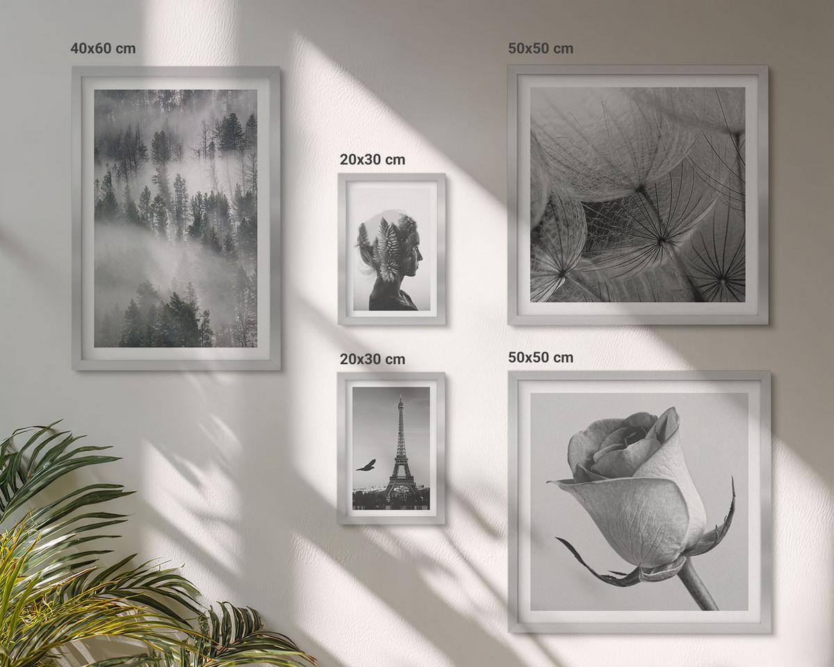 BILDER SET 5er Set - 50x50 cm & 20x30 cm & 40x60 cm Silberner Rahmen - Zitrusbäume in einem sonnigen Garten - Silberfarben, Kunststoff (40/60cm) - TULUP