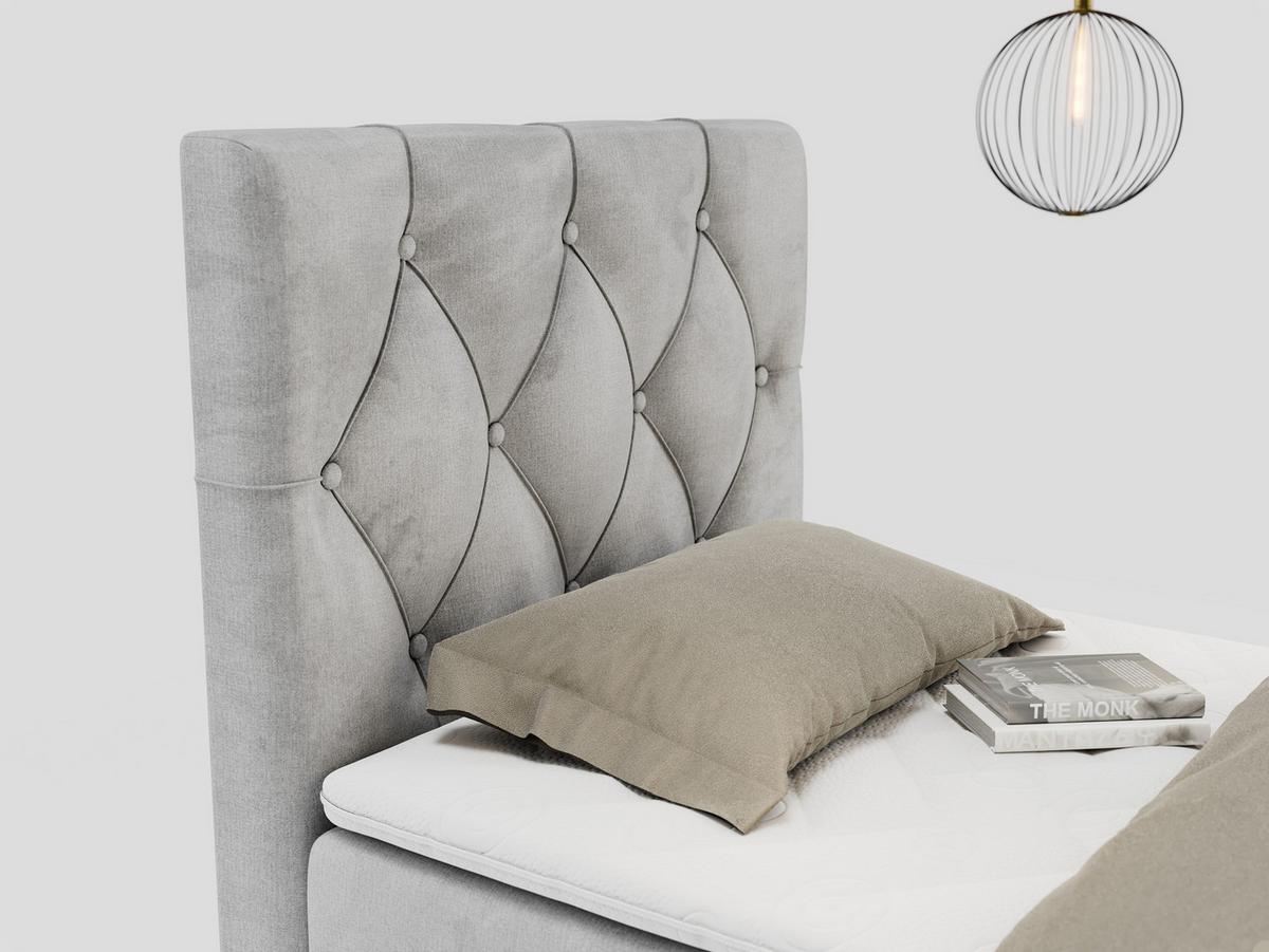 BOXBETT ALDA 90/200 Hellgrau Velvet - H3 - Links Seite - Hellgrau, Holz/Textil (90/200cm) - MKS