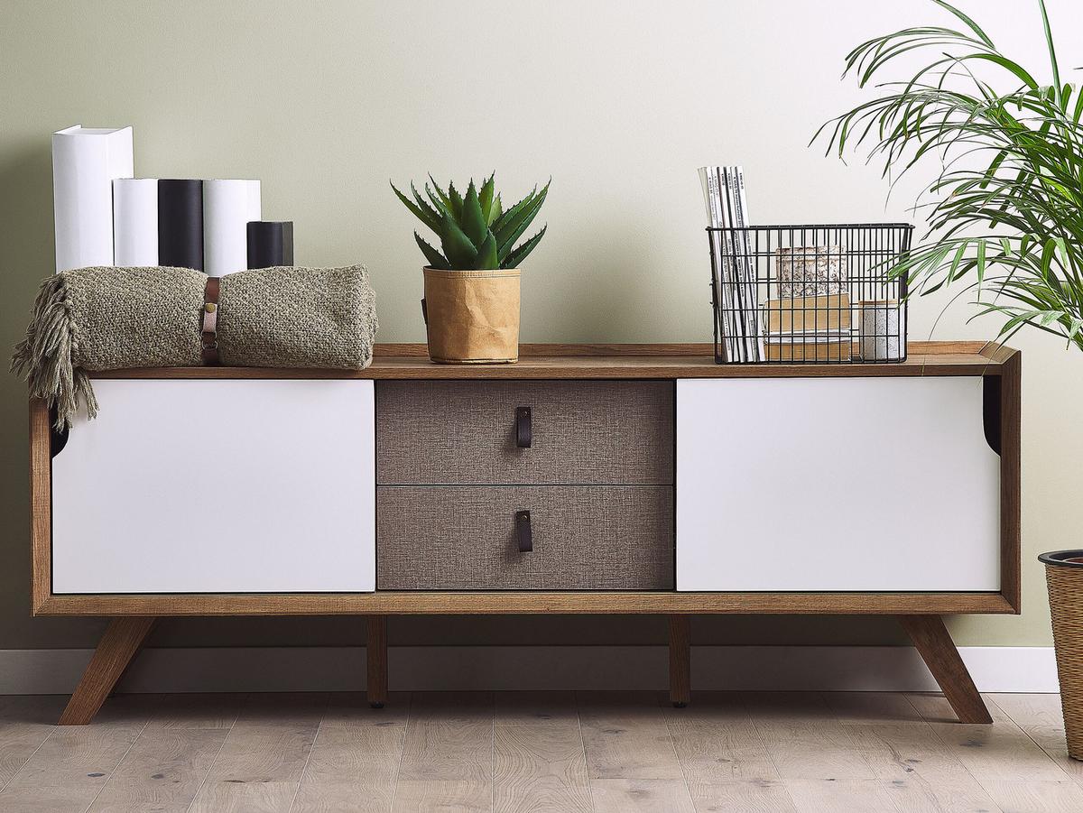 TV-MÖBEL Weiß, Hellbraun, Braun ACTON 42/147/56 cm - Weiß, Holzwerkstoff (147/56/42cm) - Beliani