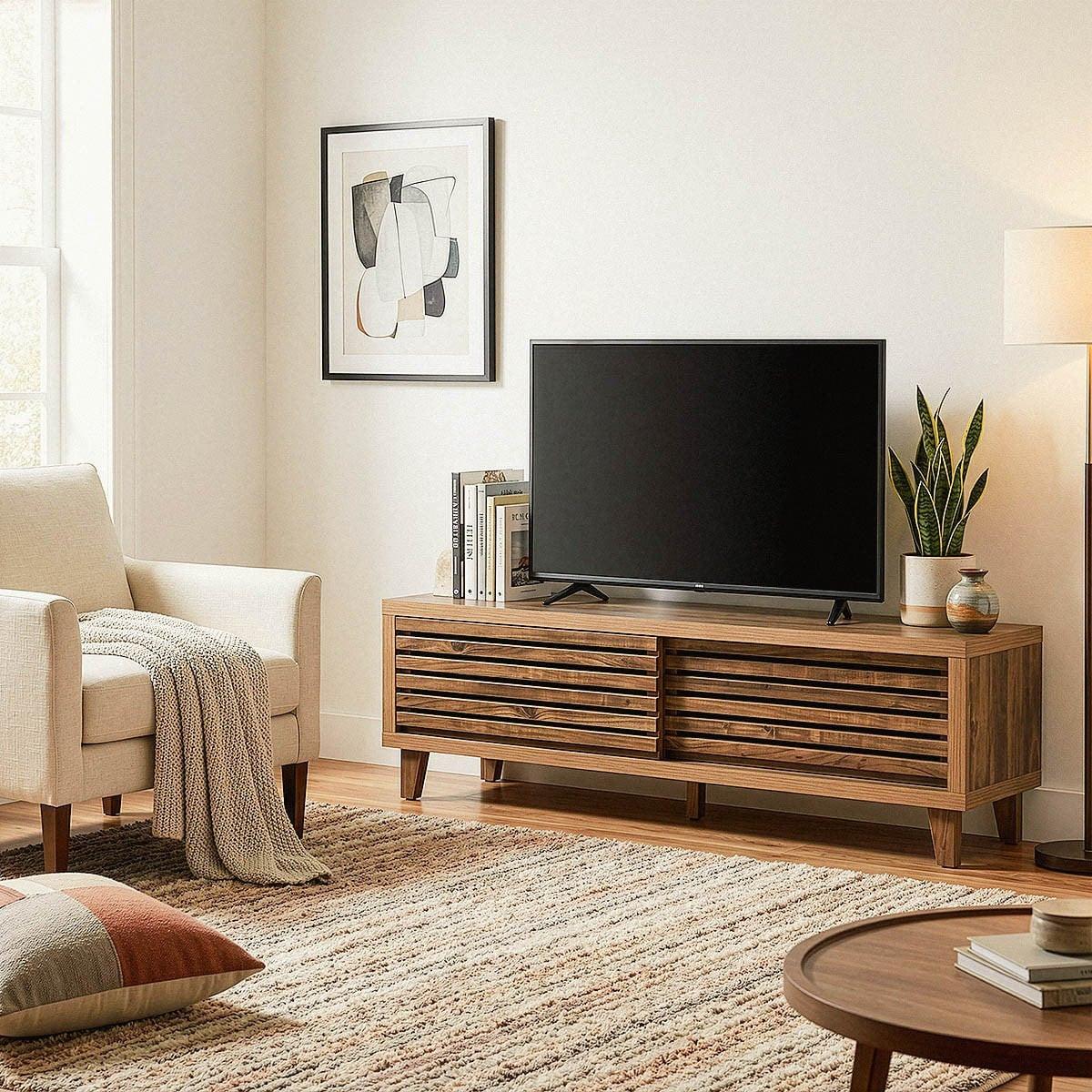 TV-MÖBEL mit 2 Schiebetüren 35/140/45 cm - Nussbaumfarben, Holzwerkstoff (35/45/43cm) - Calicosy
