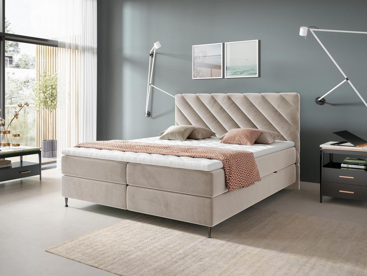 BOXBETT Enzo - H3 - Beige/Schwarz, Holz/Textil (180/200cm) - MIRJAN24