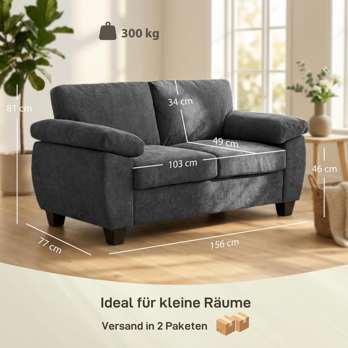 SOFA 2-Sitzer Chenille Dunkelgrau - Dunkelgrau, Holzwerkstoff/Kunststoff (77/81/156cm) - HOMCOM