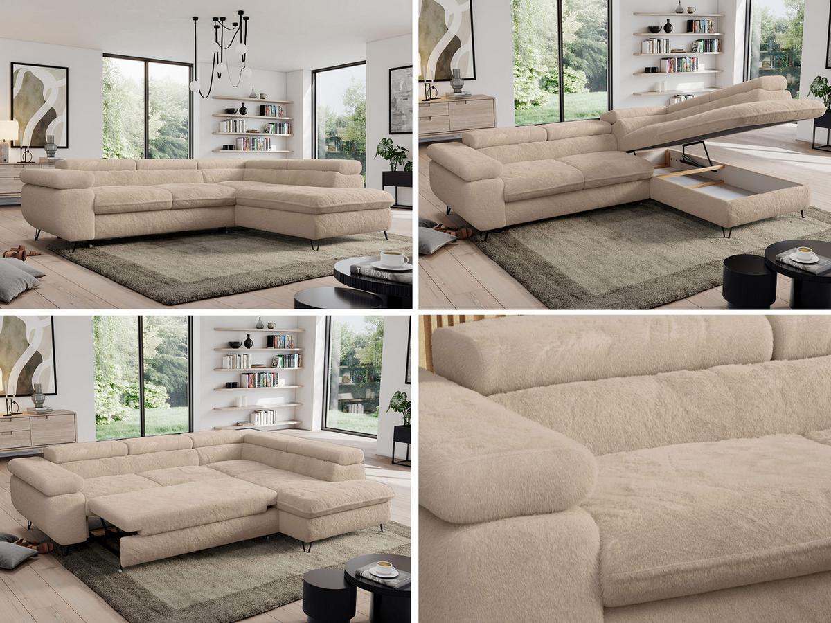 ECKSOFA PEDRO L Beige Plüsch - Rechts Seite - Sandfarben/Beige, Textil/Metall (273/208cm) - MKS