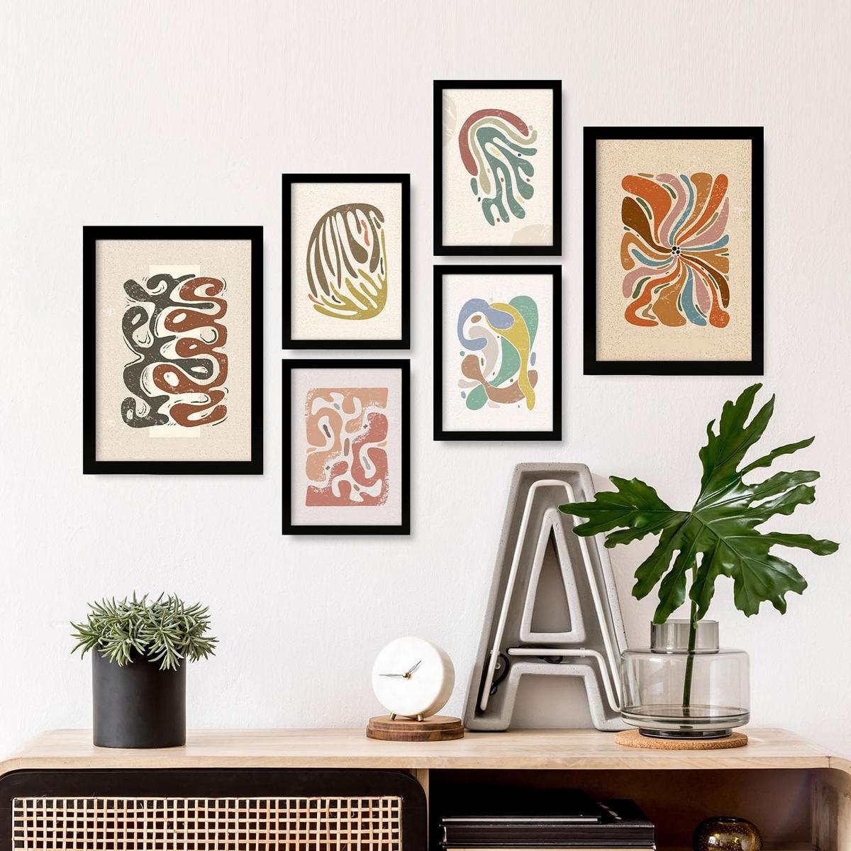 POSTER Set Mit 6 Drucken Von Bewegungen In Der Sammlung Von Ethnischen Dekorative Rahmen Für Ihr Zuhause Wandkunstdruck A3 & A4 Schwarzer Rahmen - Schwarz, Papier (29/3cm) - Nacnic