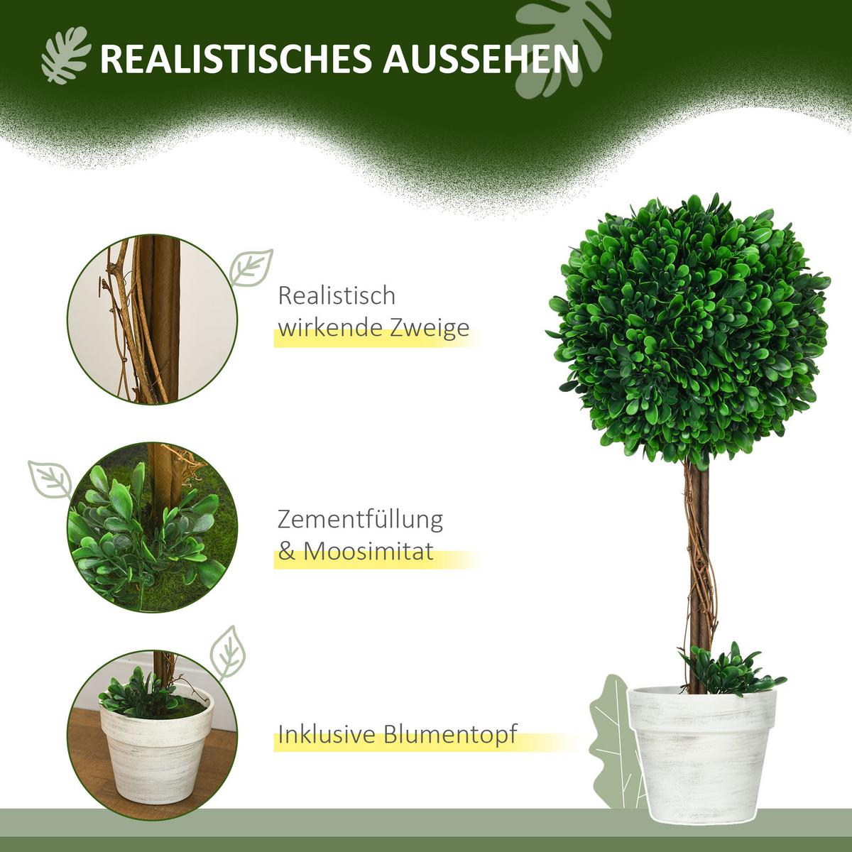 KÜNSTLICHE Pflanzen, PE, Stahl, Grün - Grün, Kunststoff (60cm) - HOMCOM
