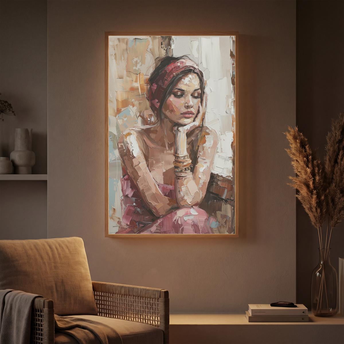 WANDLEUCHTE MIT AKKU Frau - Lackierung - Porträt - Modern 60x90 cm - Braun, Holzwerkstoff (60/90/8cm) - OnlyWow