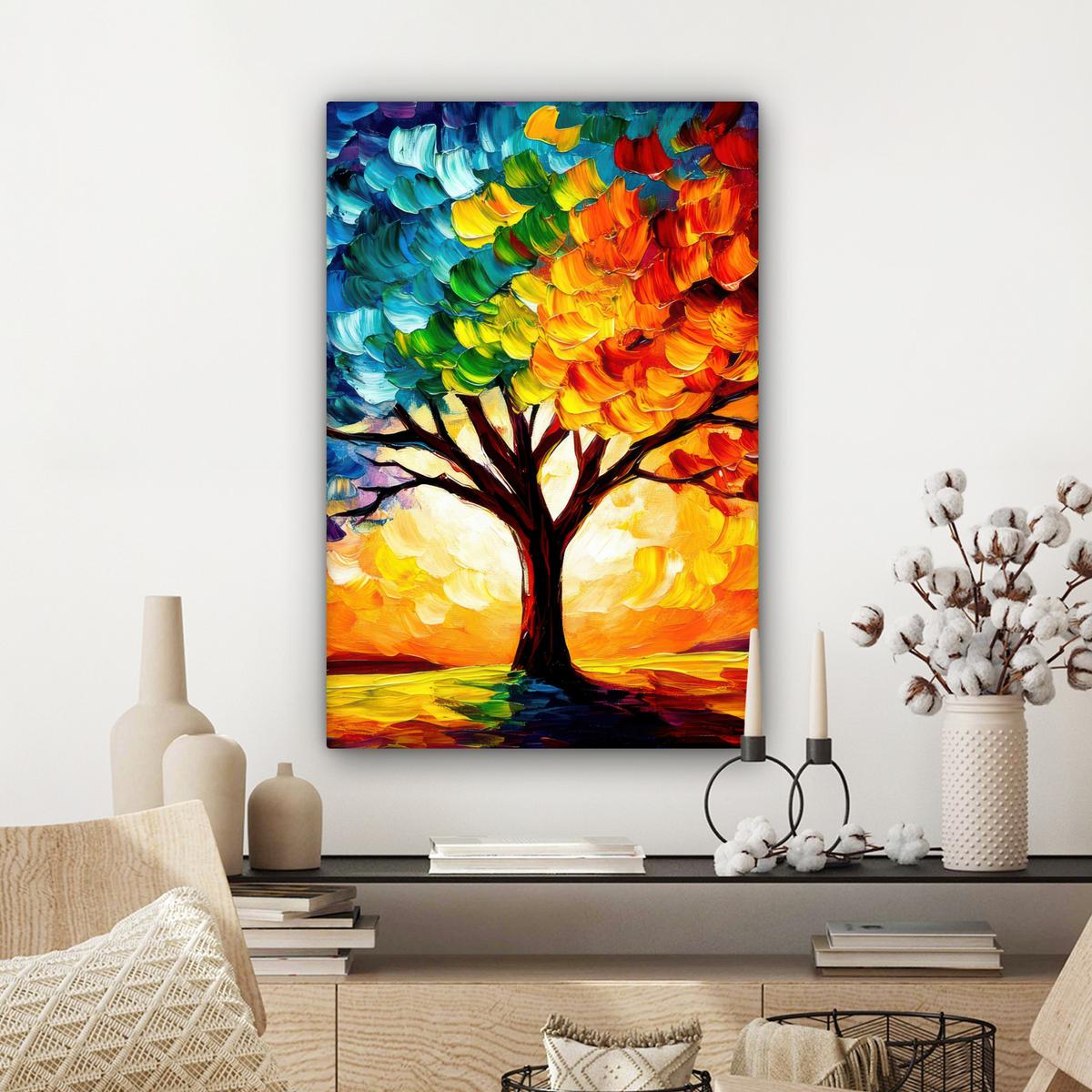 LEINWANDBILD Baum - Kunst - Natur - Sonnenuntergang Wanddeko Schlafzimmer 60x90 cm - Multicolor, Textil (60/90cm) - MuchoWow