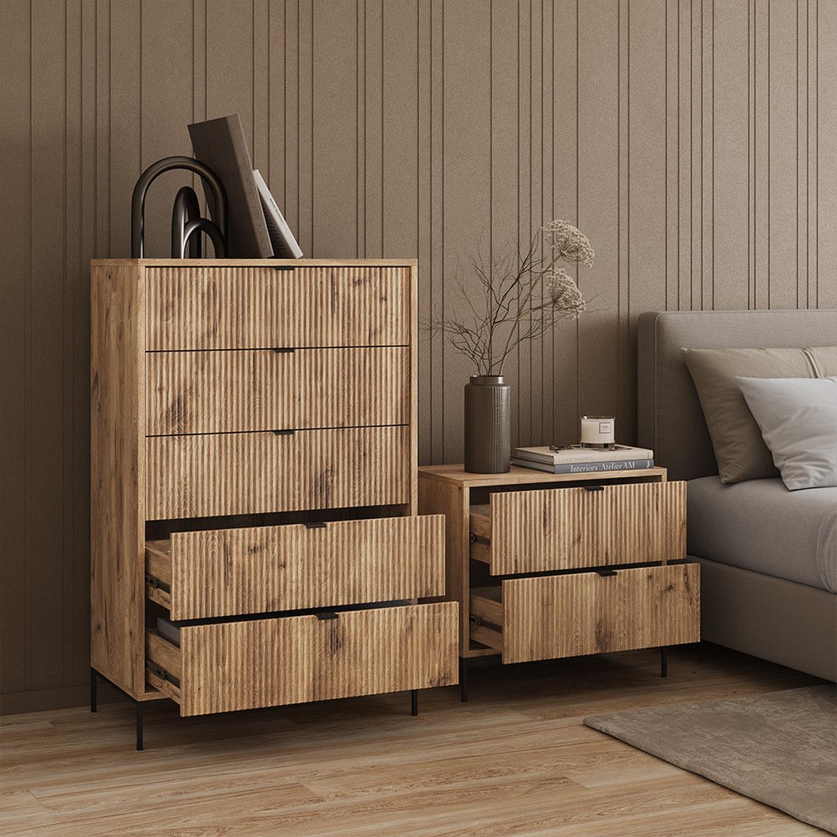 NACHTTISCHE Aterno Viking Oak 2er Set - Eichefarben, Holzwerkstoff (66/60/36cm) - Livinity®