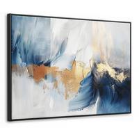 LEINWAND Bilder mit Rahmen - Gold - Blau - Aquarell - Kunst - Modern - 70x50 - Hellblau, Textil (70/50cm) - MuchoWow