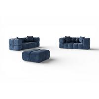 SOFASET Vega 3-2 Inkl. Hocker - Blau, Holzwerkstoff/Textil (250/77/103cm) - Fun Möbel