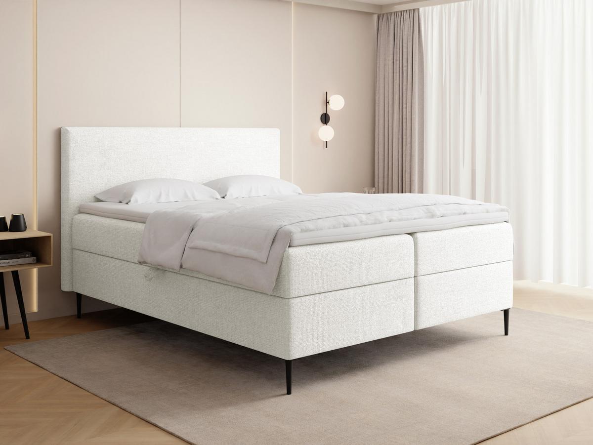 BOXBETT Alba Rise mit Bettkasten, Weiß Chenille 180x200 cm – inkl. H4 Taschenfederkern Matratze & Foam Topper - Schwarz/Weiß, Holz/Textil (180/200cm) - WFL GROUP
