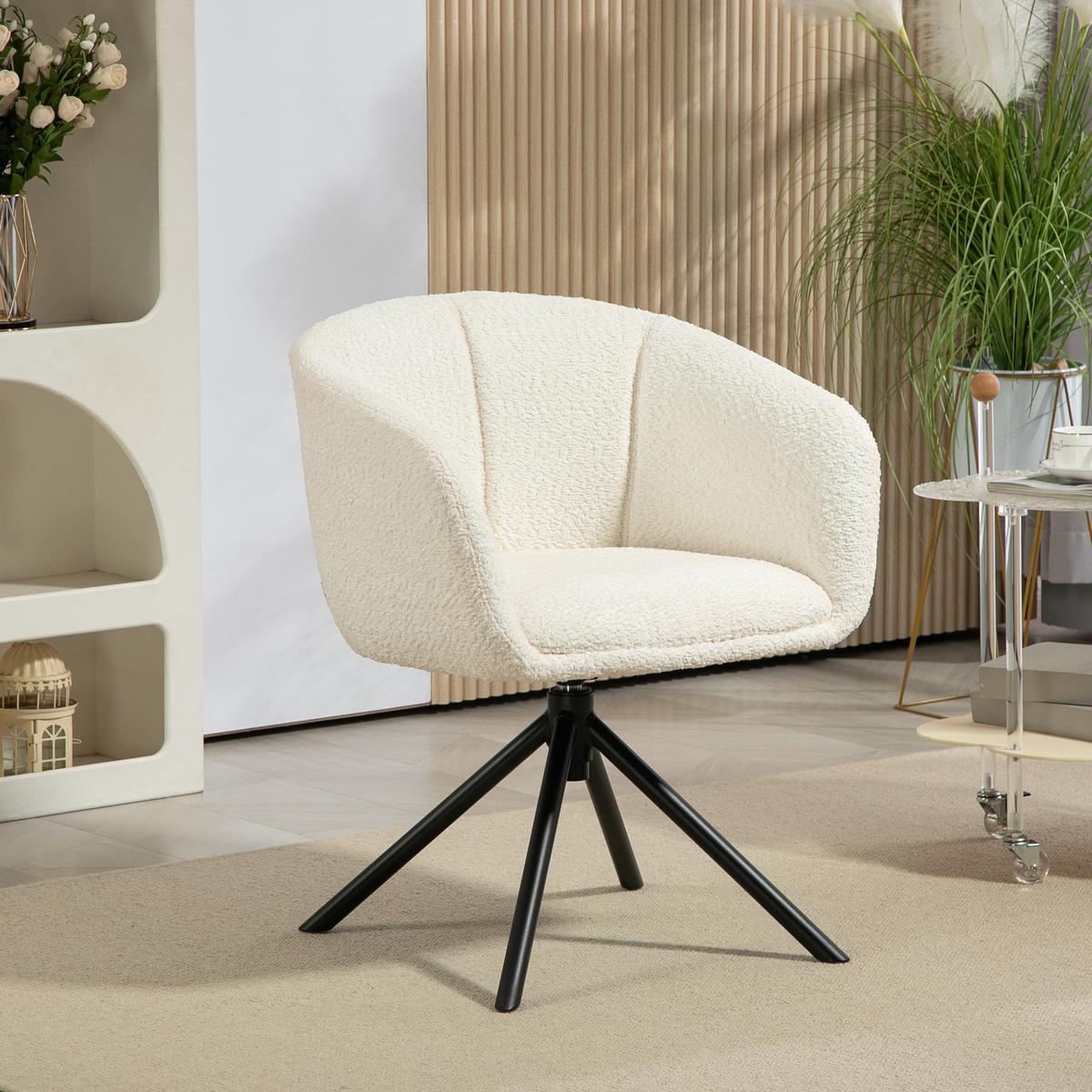 ARMLEHNENSTUHL Loungesessel mit Armlehne, 360° Drehfunktion, Leinenoptik, Cremeweiß - Creme, Kunststoff (58.5/78.5/59cm) - HOMCOM